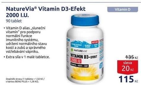 Doplněk stravy Vitamin D3 Efekt Swiss NatureVia