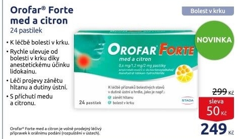 Pastilky proti bolesti v krku Orofar Forte