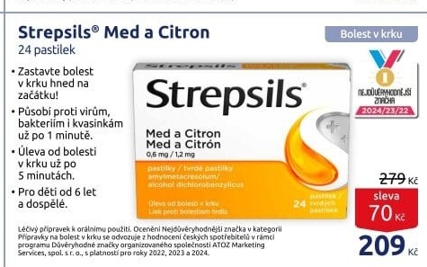 Pastilky proti bolesti v krku Strepsils