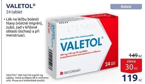 Tablety proti horečce a bolesti Valetol