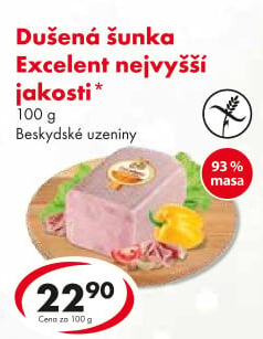 Dušená šunka nejvyšší jakosti Excelent Beskydské uzeniny Chodura