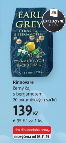 Černý čaj Earl Grey Rinnovare - pyramidový