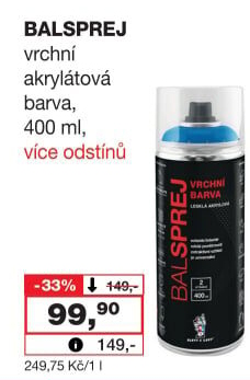 Vrchní akrylová barva ve spreji Balsprej Barvy a laky Hostivař