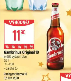 Pivo světlé výčepní Originál 10° Gambrinus