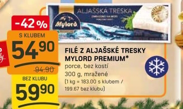 Aljašská treska filé bez kosti mražené Premium Mylord