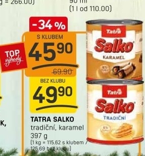 Mléko kondenzované Salko Tatra