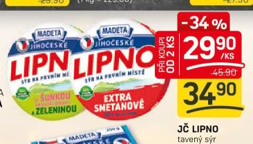 Tavený sýr Jihočeské Lipno Madeta