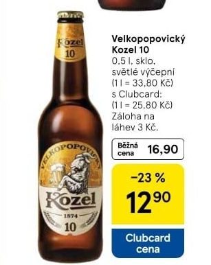 Pivo světlé výčepní 10°Velkopopovický Kozel