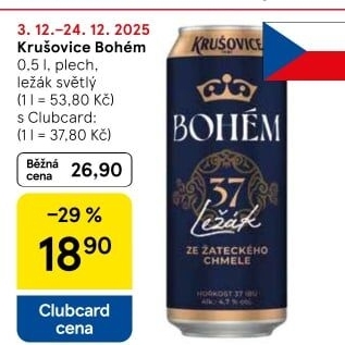 Pivo světlý ležák Bohém Krušovice