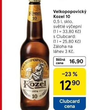 Pivo světlé výčepní 10°Velkopopovický Kozel
