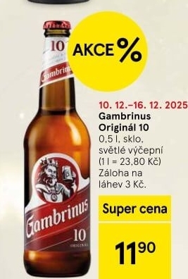 Pivo světlé výčepní Originál 10° Gambrinus