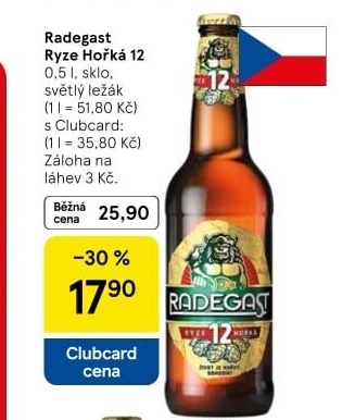 Pivo světlý ležák 12° Ryze hořká Radegast