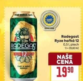 Pivo světlý ležák 12° Ryze hořká Radegast