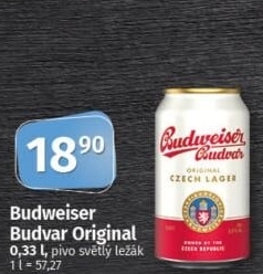 Pivo světlý ležák Original Budweiser Budvar