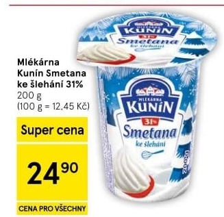 Smetana ke šlehání Mlékárna Kunín 31%