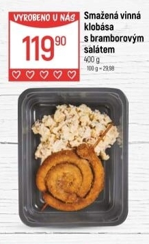Smažená vinná klobása s bramborovým salátem Globus