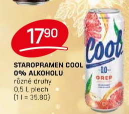 Nealkoholické pivo ochucené Staropramen Cool