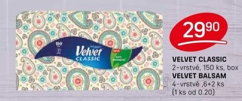 Papírové kapesníčky 2vrstvé Velvet - box