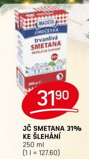 Smetana ke šlehání trvanlivá Jihočeská Madeta 31%