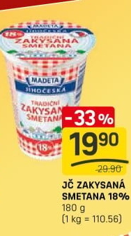 Smetana zakysaná Jihočeská Madeta 18%