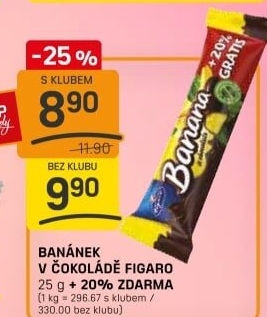 Tyčinka Banán v čokoládě Figaro