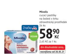 Pastilky na bolest v krku Mivolis