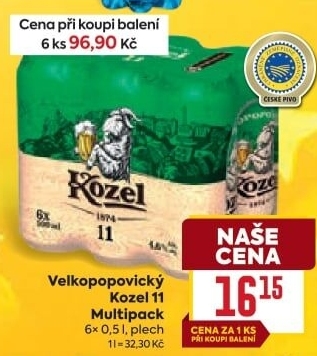 Pivo světlý ležák 11° Medium Velkopopovický Kozel