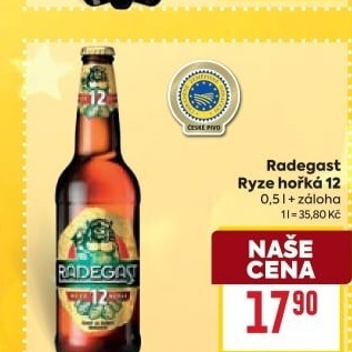 Pivo světlý ležák 12° Ryze hořká Radegast