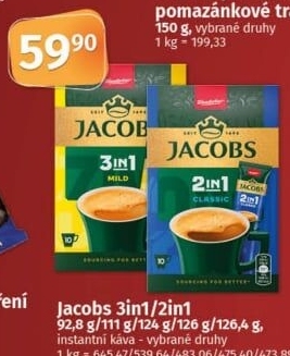 Instantní kávy porcované 3v1 Jacobs