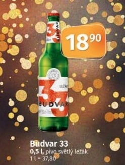 Pivo světlý ležák 33 Budweiser Budvar