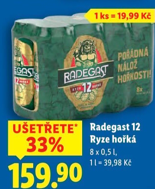 Pivo světlý ležák 12° Ryze hořká Radegast