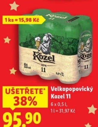 Pivo světlý ležák 11° Medium Velkopopovický Kozel
