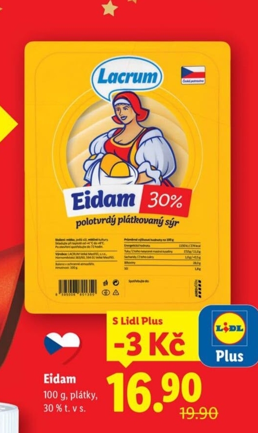 Sýr Eidam 30% Lacrum
