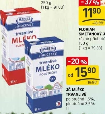 Mléko trvanlivé Jihočeské Madeta