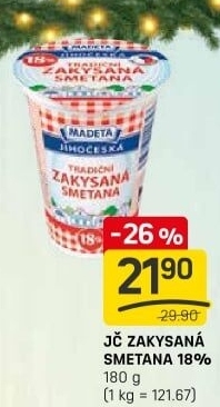 Smetana zakysaná Jihočeská Madeta 18%
