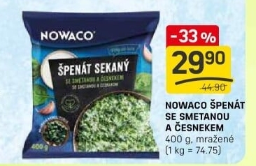 Špenát ochucený mražený Nowaco