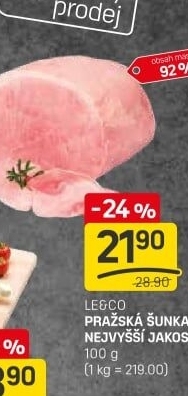 Šunka pražská nejvyšší jakosti LE&amp