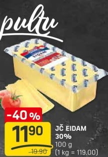 Sýr Eidam Jihočeský 30% Madeta