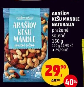 Arašídy, kešu a mandle pražené Naturalia