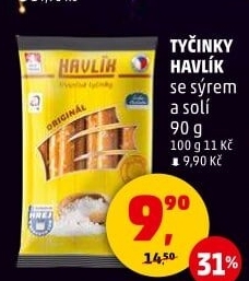 Tyčinky trvanlivé se sýrem a solí Havlík