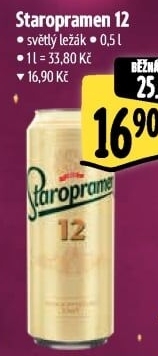 Pivo světlý ležák 12° Staropramen