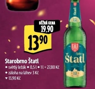 Pivo světlý ležák 12° Štatl Starobrno