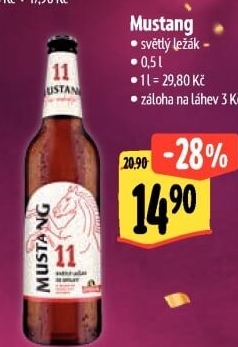 Pivo světlý ležák Mustang 11° Ostravar