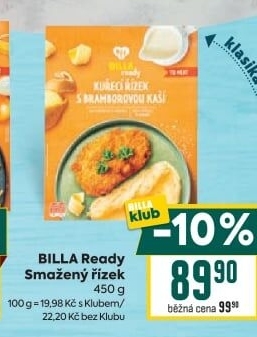 Kuřecí řízek smažený s bramborovou kaší Ready Billa