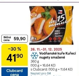 Nugetky kuřecí smažené mražené Vodňanské kuře