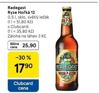 Pivo světlý ležák 12° Ryze hořká Radegast