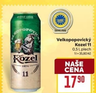 Pivo světlý ležák 11° Medium Velkopopovický Kozel