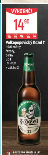 Pivo světlý ležák 11° Medium Velkopopovický Kozel