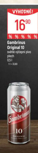 Pivo světlé výčepní Originál 10° Gambrinus