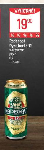 Pivo světlý ležák 12° Ryze hořká Radegast